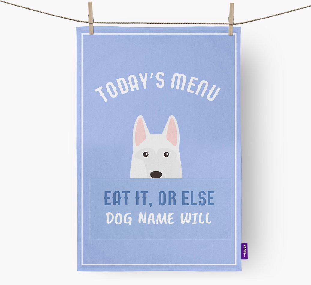 'Eat It, Or Else {dogsName} Will' - Personalized {breedFullName} Dish Towel