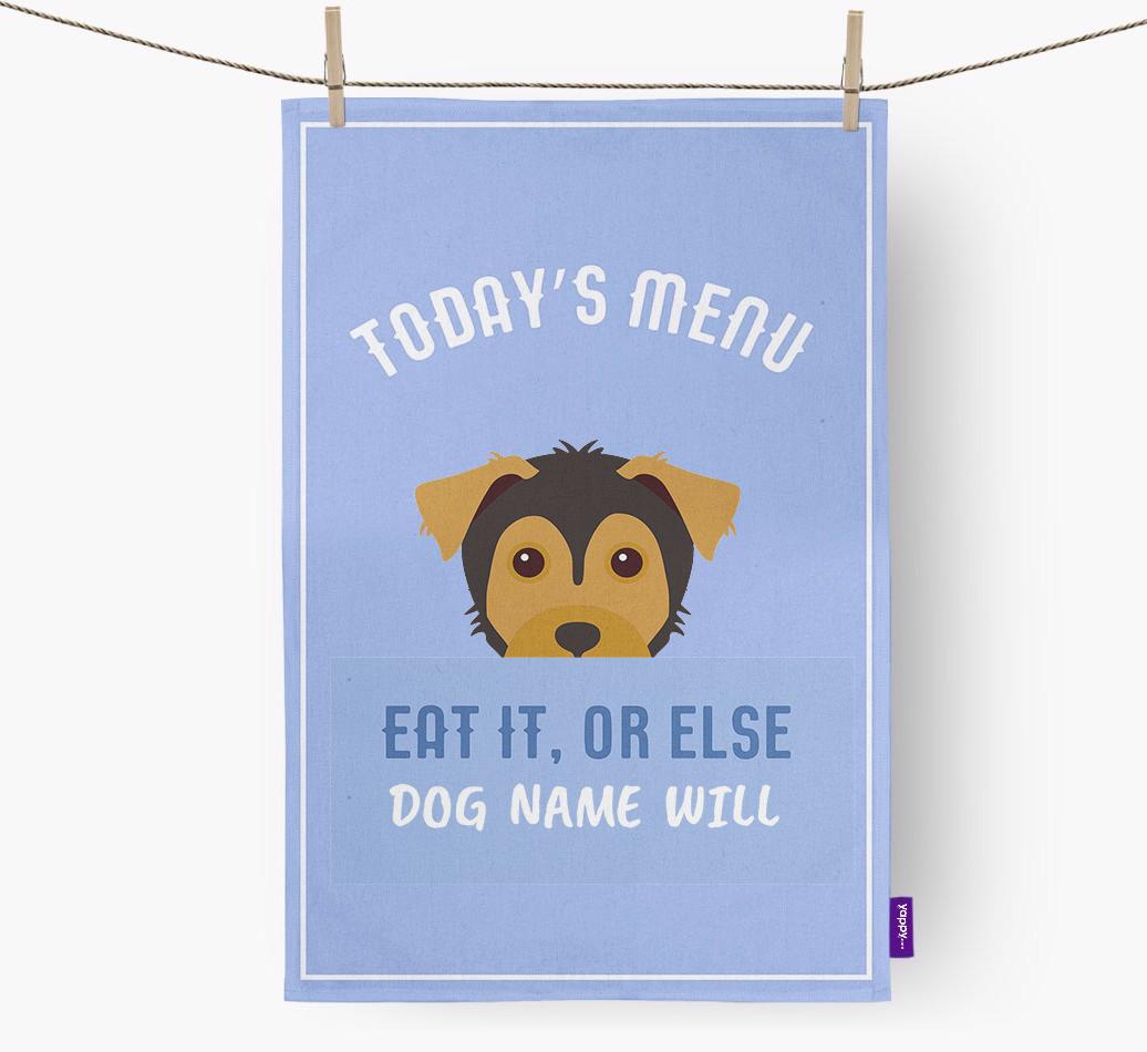'Eat It, Or Else {dogsName} Will' - Personalized {breedFullName} Dish Towel