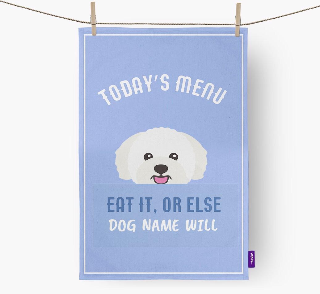 'Eat It, Or Else {dogsName} Will' - Personalized {breedFullName} Dish Towel