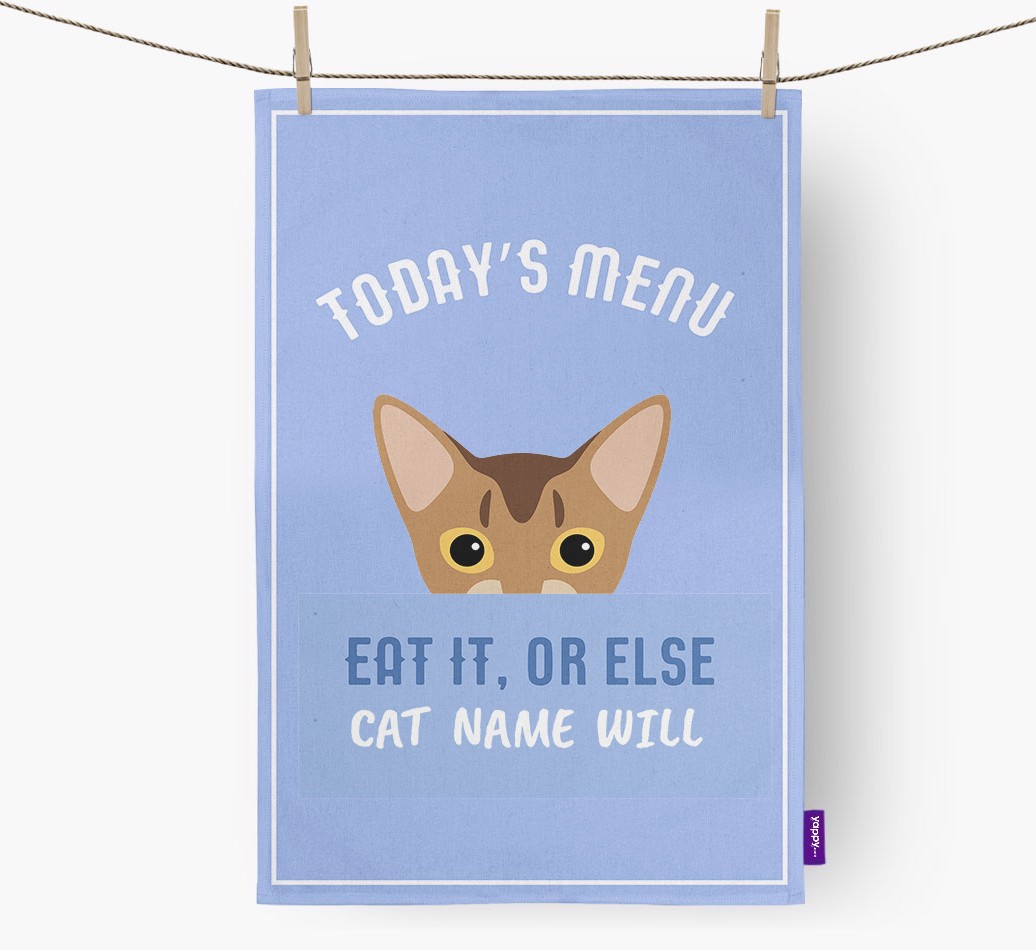 'Eat It, Or Else {dogsName} Will' - Personalised {breedFullName} Tea Towel