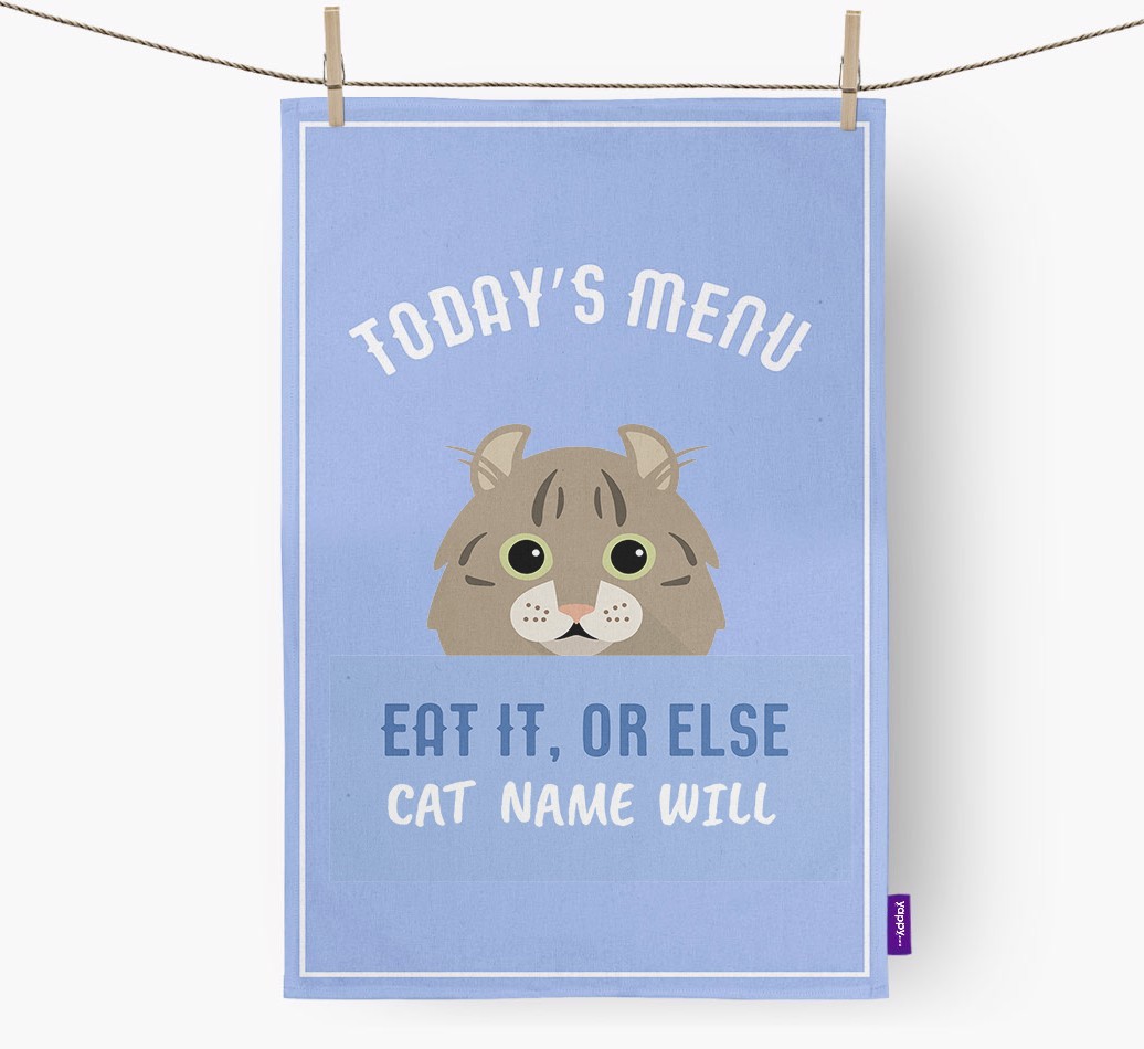 'Eat It, Or Else {dogsName} Will' - Personalised {breedFullName} Tea Towel