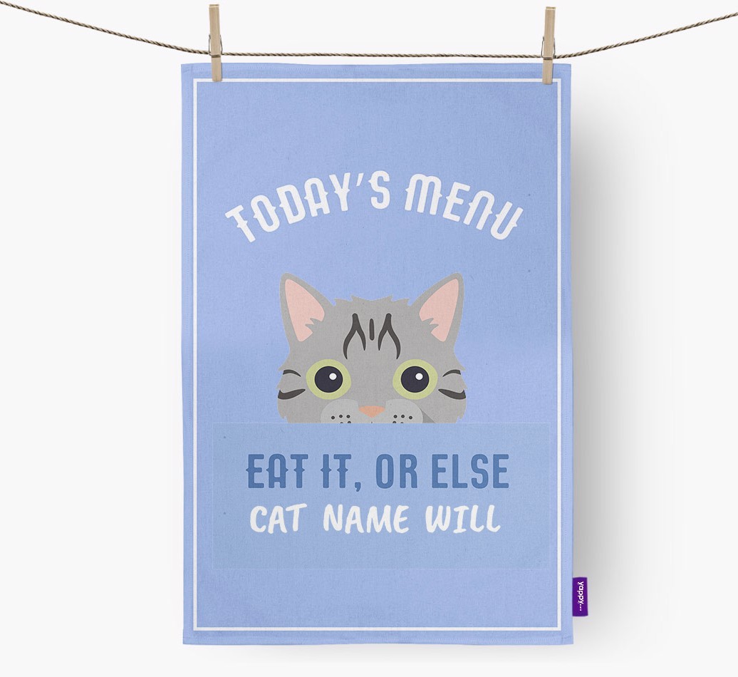 'Eat It, Or Else {dogsName} Will' - Personalised {breedFullName} Tea Towel