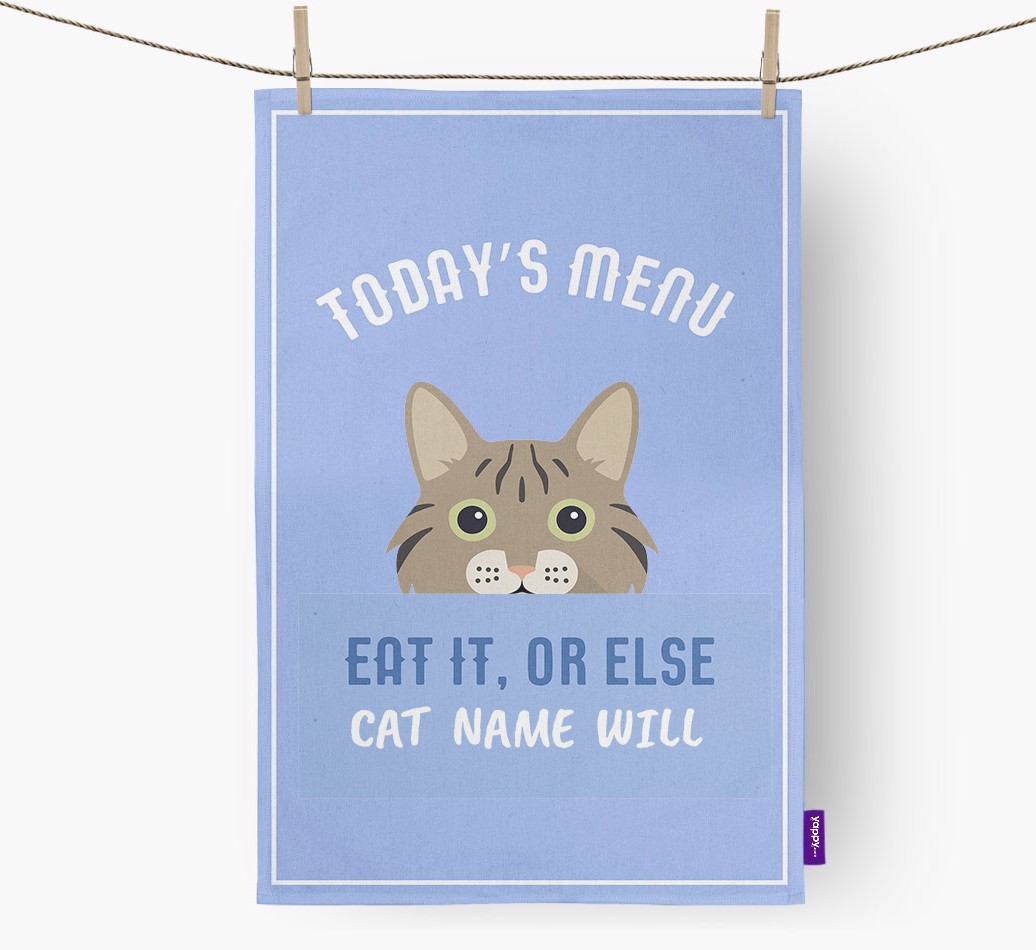 'Eat It, Or Else {dogsName} Will' - Personalised {breedFullName} Tea Towel