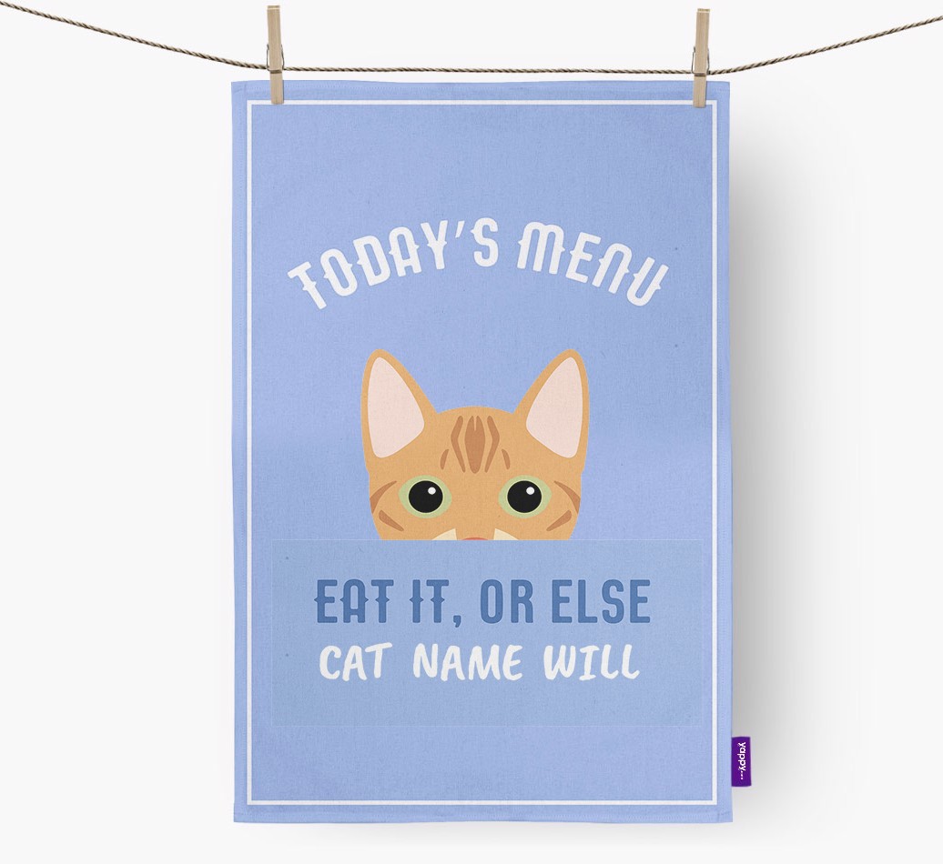 'Eat It, Or Else {dogsName} Will' - Personalised {breedFullName} Tea Towel