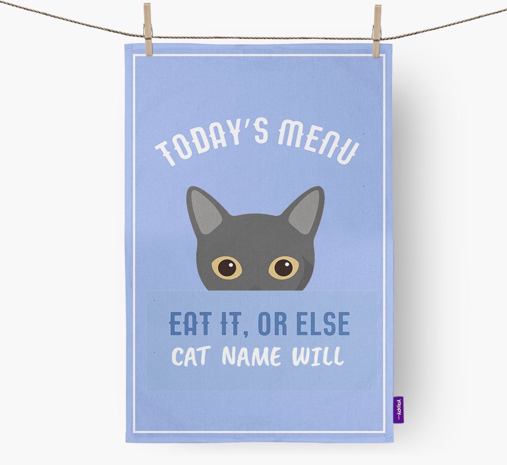 'Eat It, Or Else {dogsName} Will' - Personalised {breedFullName} Tea Towel