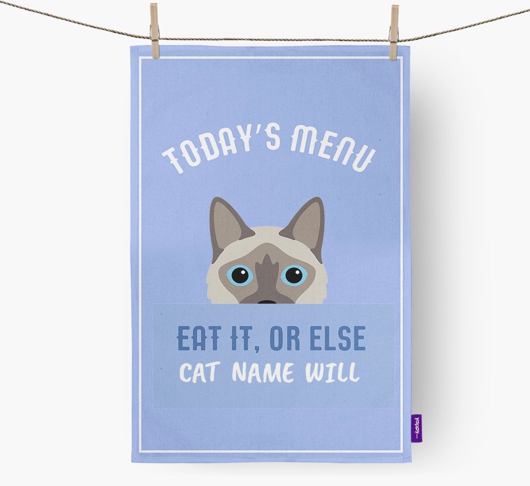 'Eat It, Or Else {dogsName} Will' - Personalised {breedFullName} Tea Towel