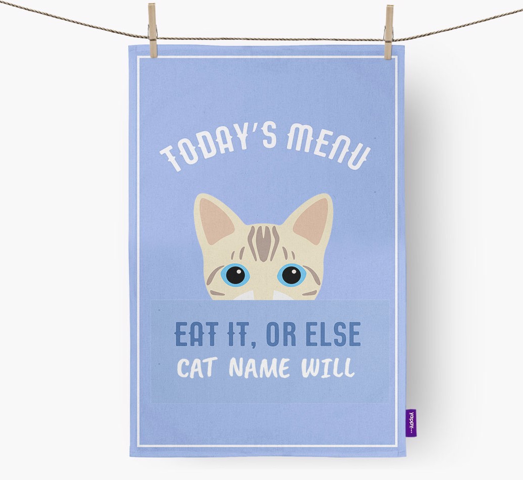 'Eat It, Or Else {dogsName} Will' - Personalised {breedFullName} Tea Towel