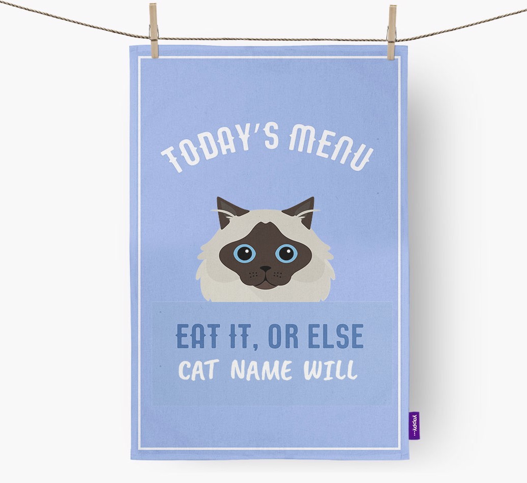 'Eat It, Or Else {dogsName} Will' - Personalised {breedFullName} Tea Towel