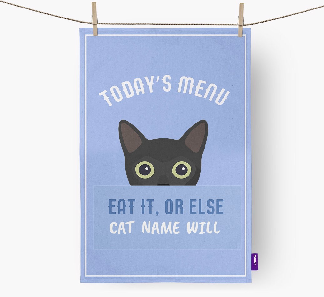 'Eat It, Or Else {dogsName} Will' - Personalised {breedFullName} Tea Towel