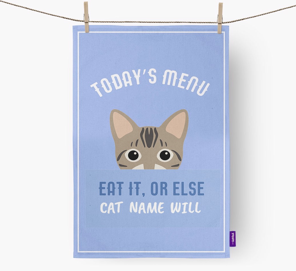 'Eat It, Or Else {dogsName} Will' - Personalised {breedFullName} Tea Towel