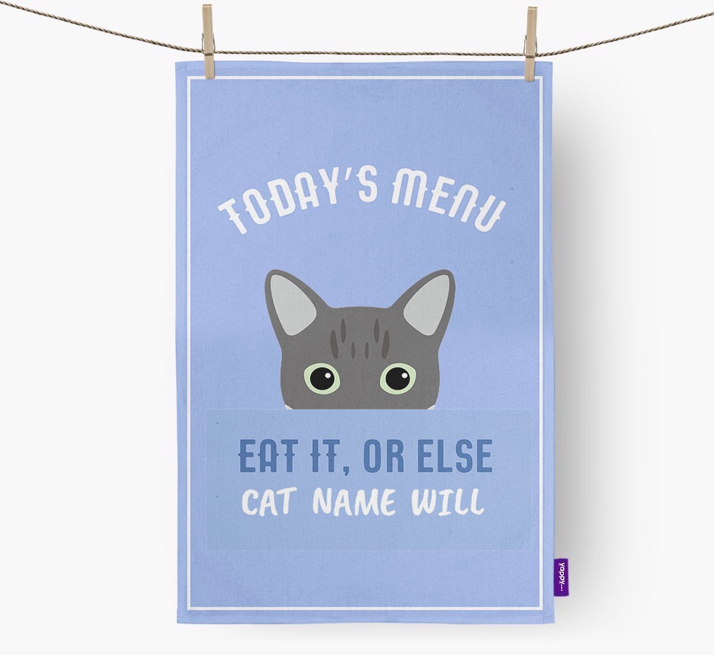'Eat It, Or Else {dogsName} Will' - Personalised {breedFullName} Tea Towel