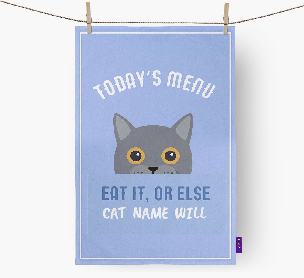 'Eat It, Or Else {dogsName} Will' - Personalised {breedFullName} Tea Towel