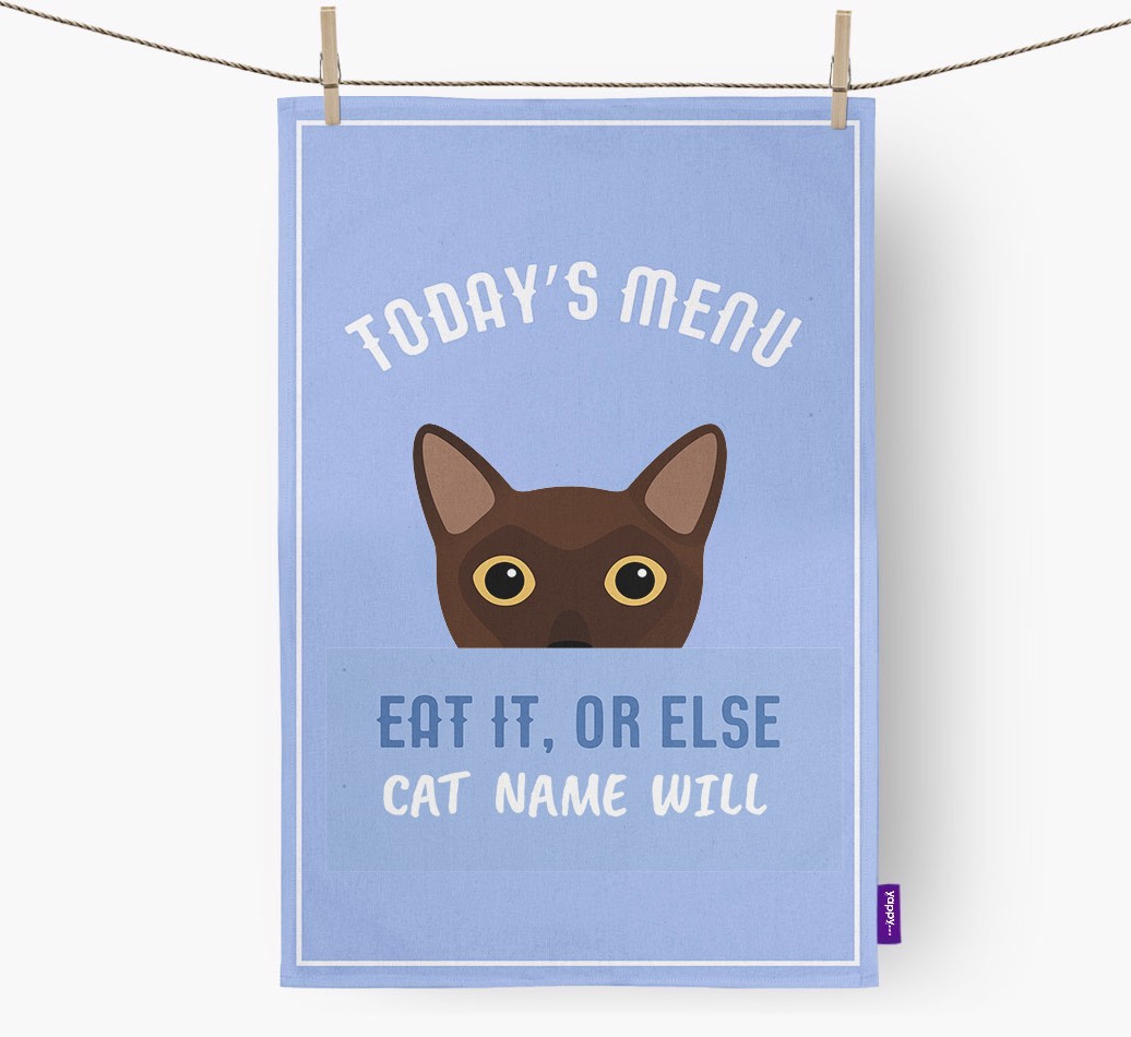 'Eat It, Or Else {dogsName} Will' - Personalised {breedFullName} Tea Towel