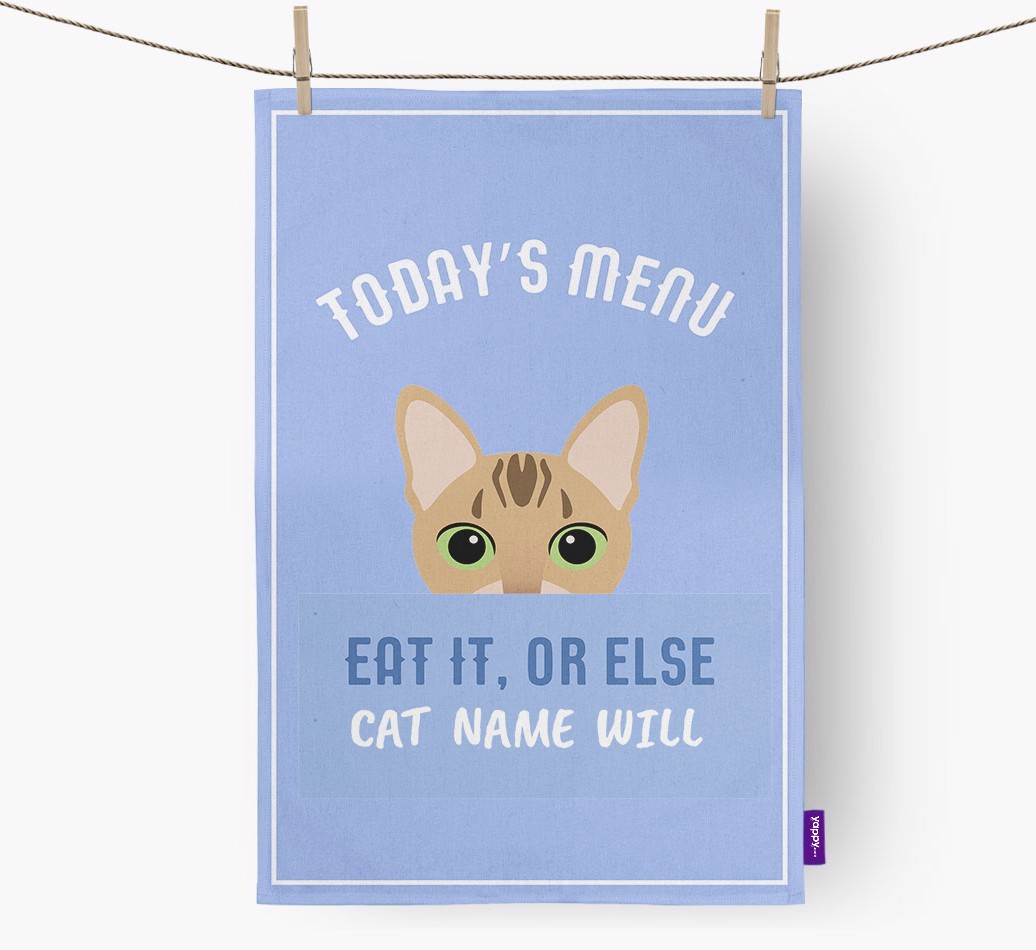 'Eat It, Or Else {dogsName} Will' - Personalised {breedFullName} Tea Towel