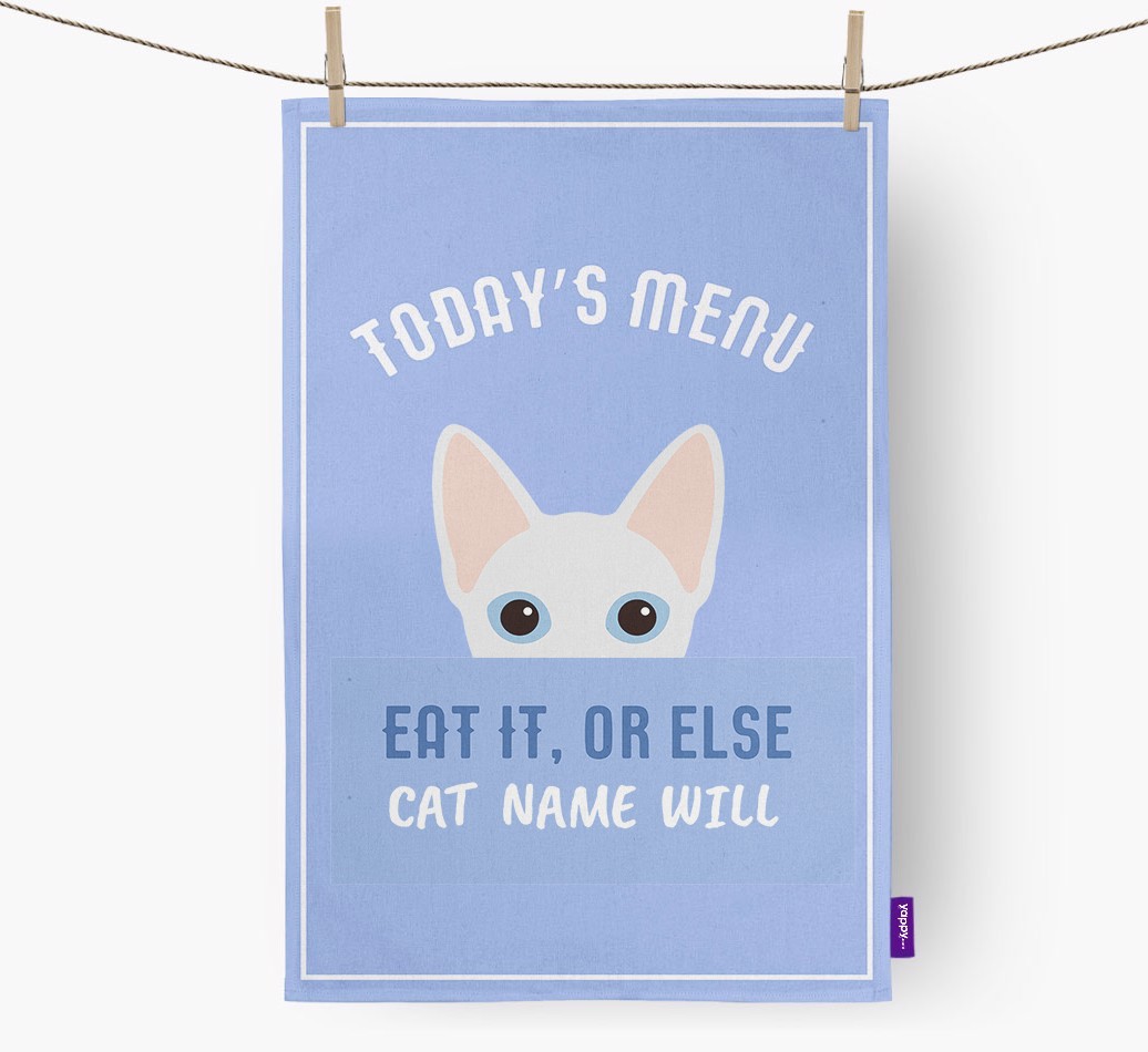 'Eat It, Or Else {dogsName} Will' - Personalised {breedFullName} Tea Towel