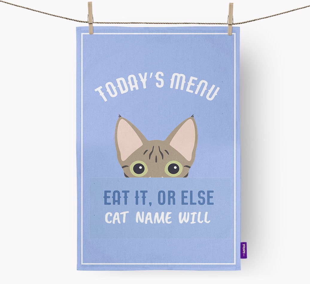 'Eat It, Or Else {dogsName} Will' - Personalised {breedFullName} Tea Towel