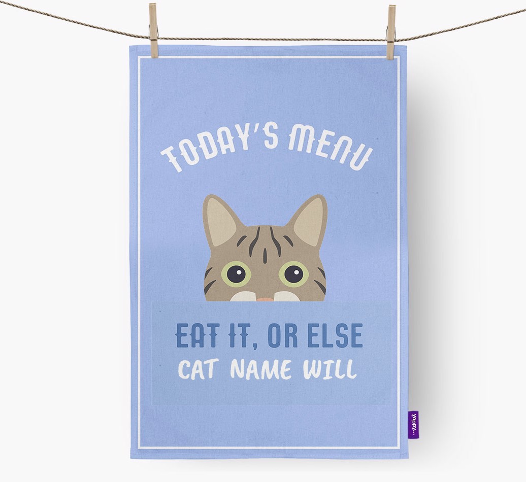 'Eat It, Or Else {dogsName} Will' - Personalised {breedFullName} Tea Towel