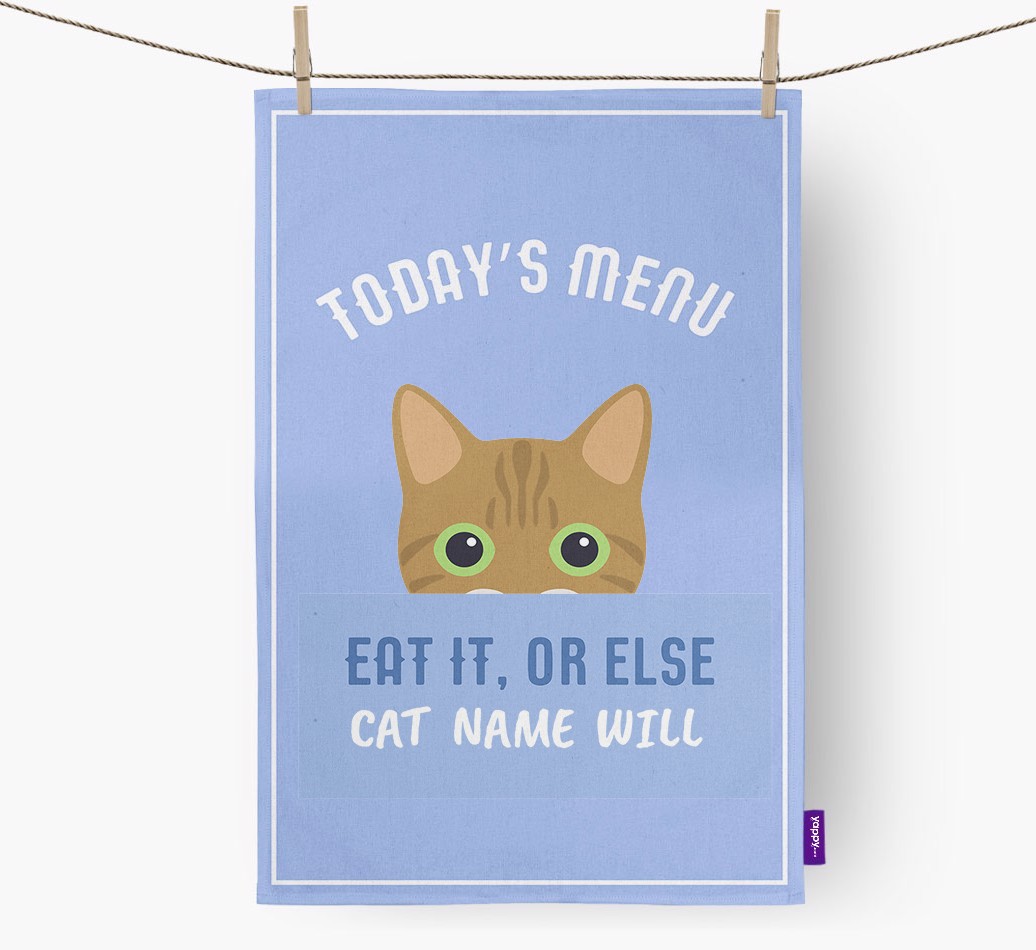'Eat It, Or Else {dogsName} Will' - Personalised {breedFullName} Tea Towel