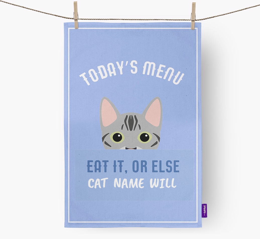 'Eat It, Or Else {dogsName} Will' - Personalised {breedFullName} Tea Towel