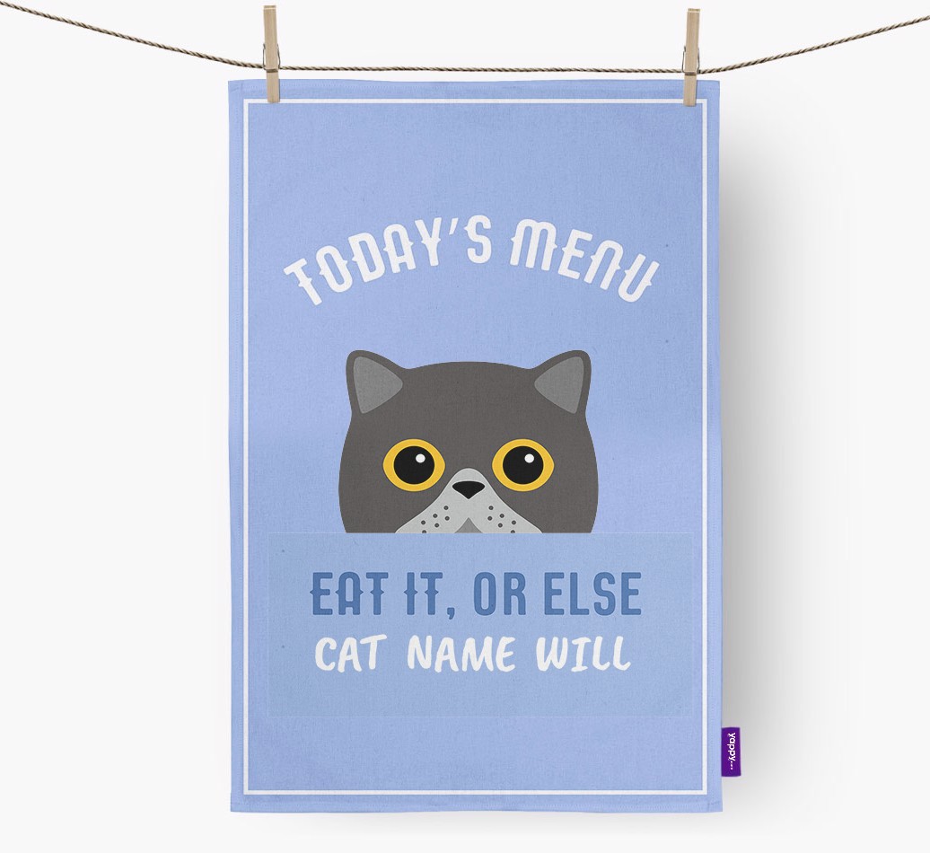 'Eat It, Or Else {dogsName} Will' - Personalised {breedFullName} Tea Towel