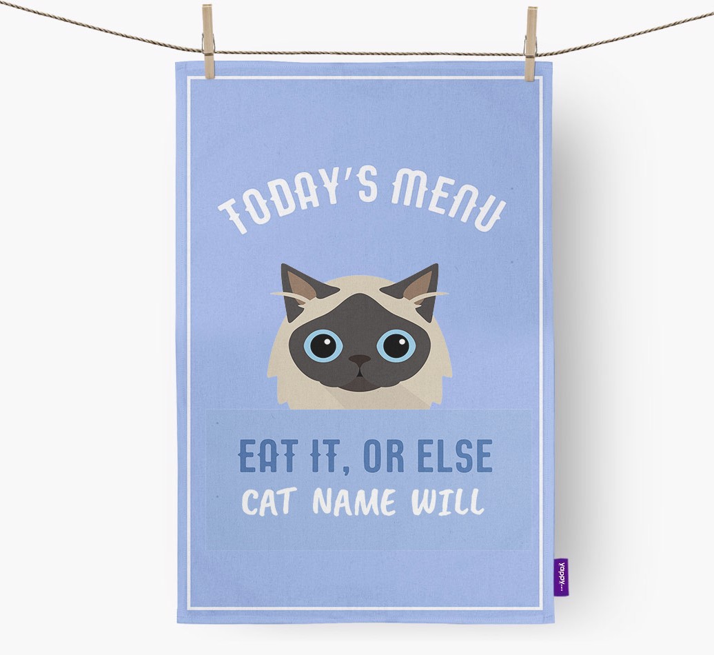 'Eat It, Or Else {dogsName} Will' - Personalised {breedFullName} Tea Towel