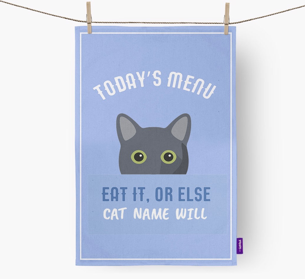 'Eat It, Or Else {dogsName} Will' - Personalised {breedFullName} Tea Towel