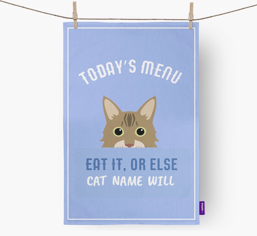 'Eat It, Or Else {dogsName} Will' - Personalised {breedFullName} Tea Towel