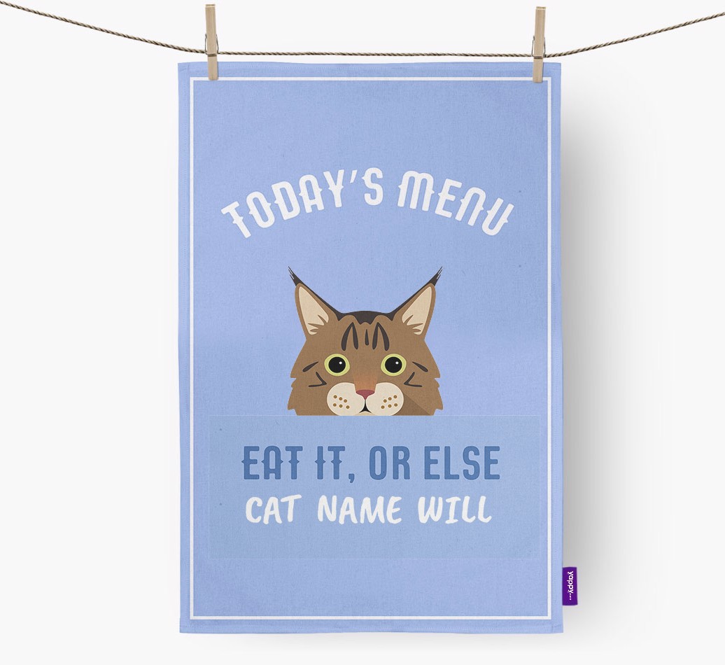 'Eat It, Or Else {dogsName} Will' - Personalised {breedFullName} Tea Towel
