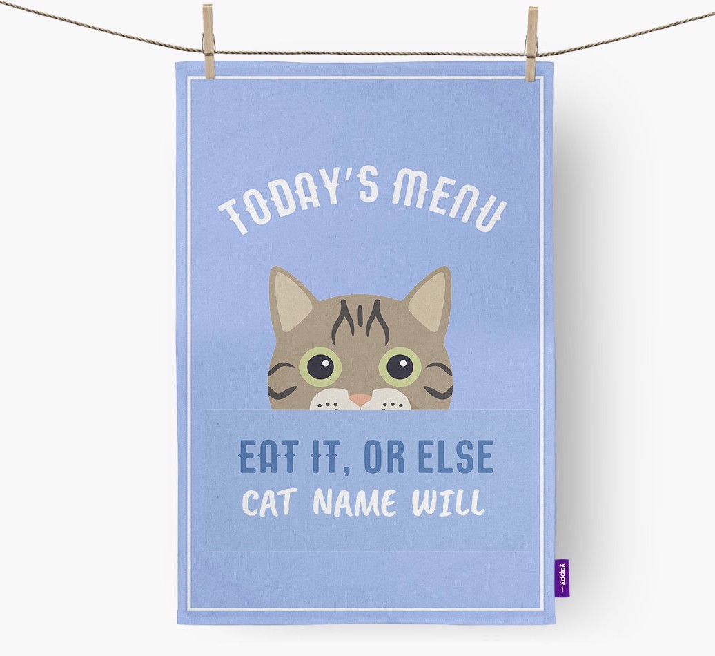 'Eat It, Or Else {dogsName} Will' - Personalised {breedFullName} Tea Towel
