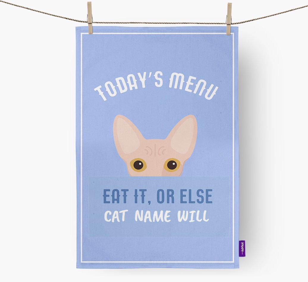'Eat It, Or Else {dogsName} Will' - Personalised {breedFullName} Tea Towel