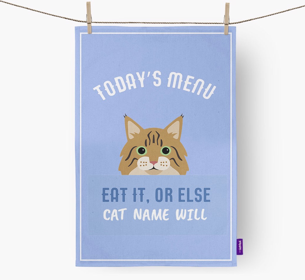 'Eat It, Or Else {dogsName} Will' - Personalised {breedFullName} Tea Towel