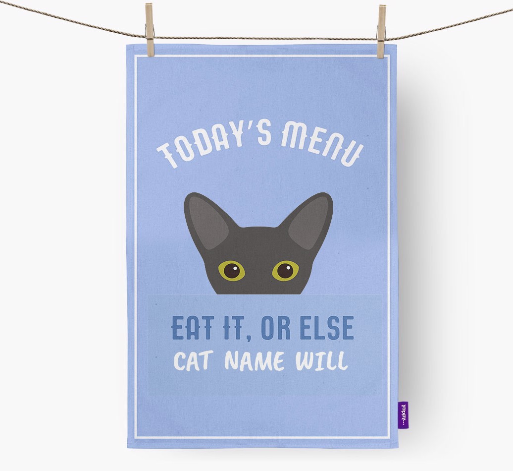 'Eat It, Or Else {dogsName} Will' - Personalised {breedFullName} Tea Towel
