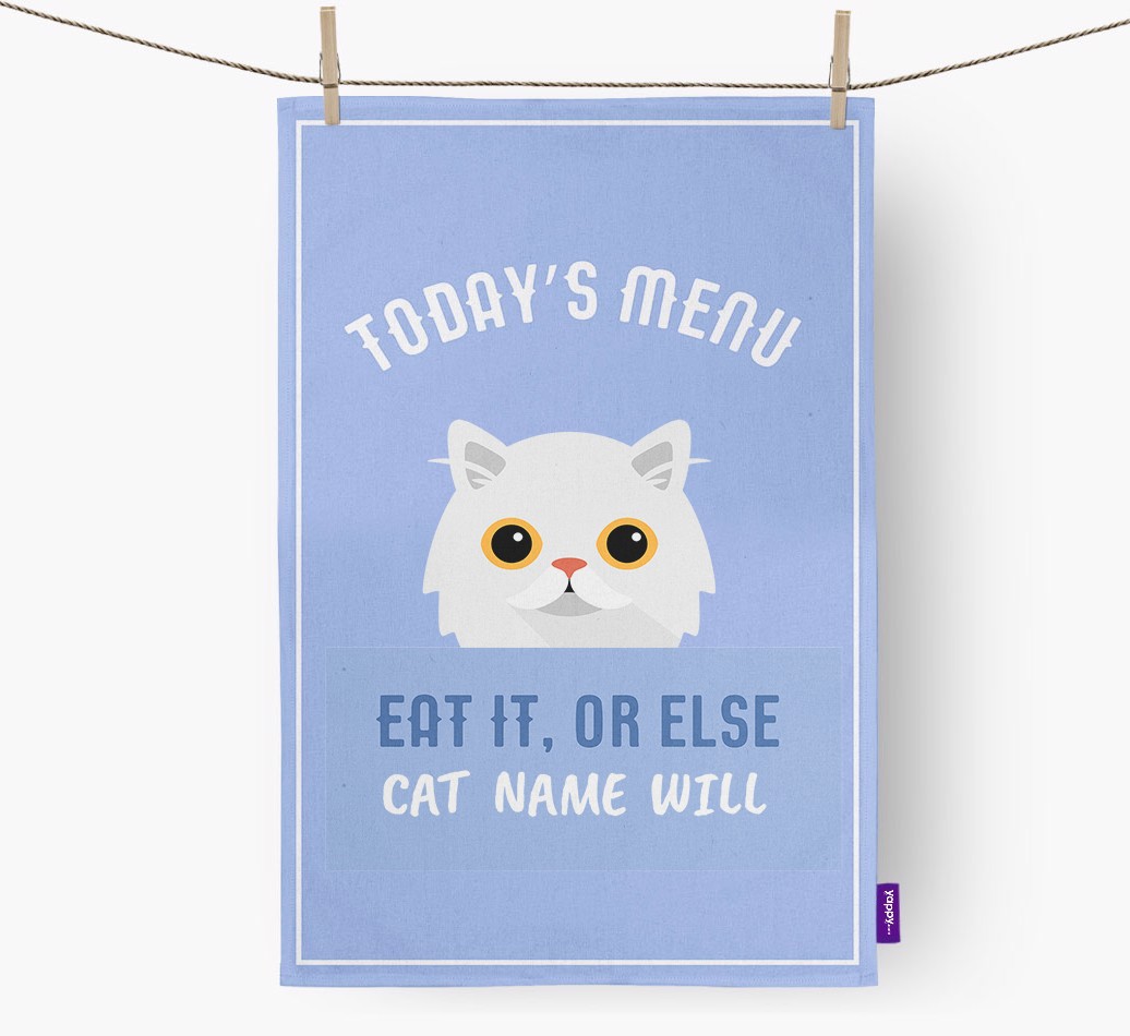 'Eat It, Or Else {dogsName} Will' - Personalised {breedFullName} Tea Towel