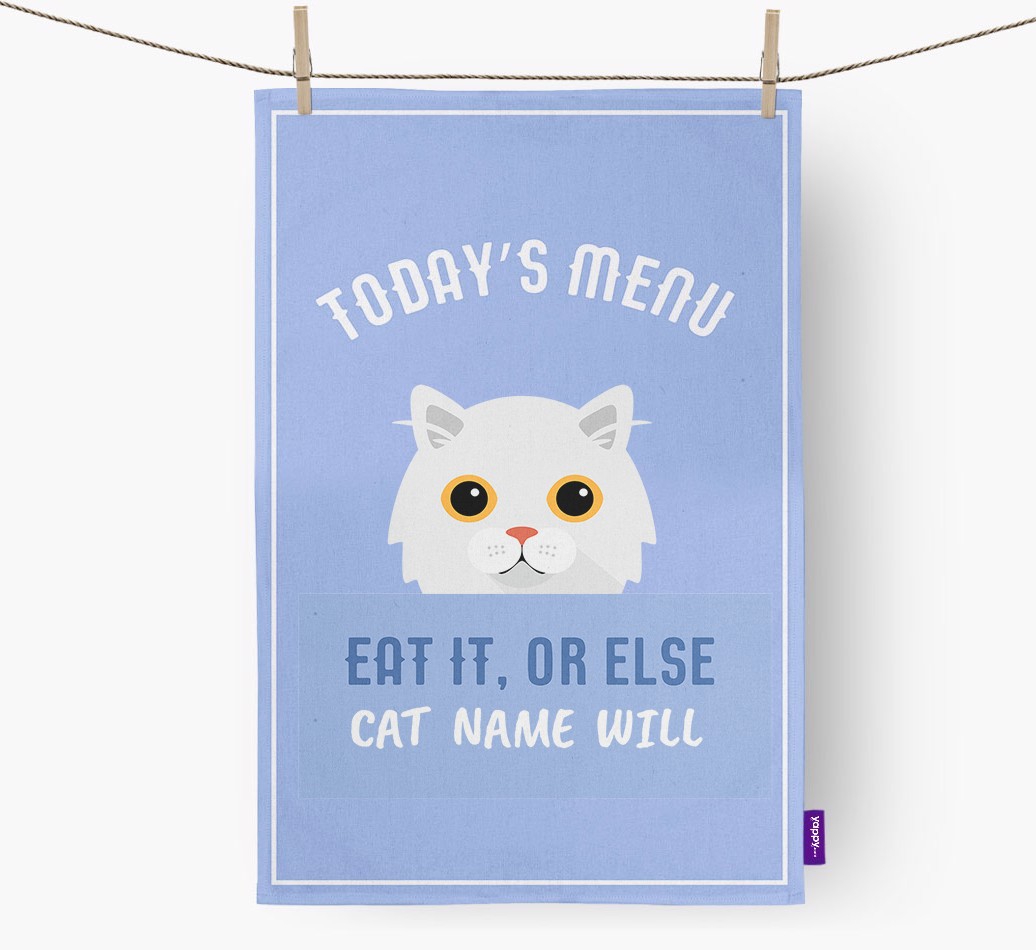 'Eat It, Or Else {dogsName} Will' - Personalised {breedFullName} Tea Towel