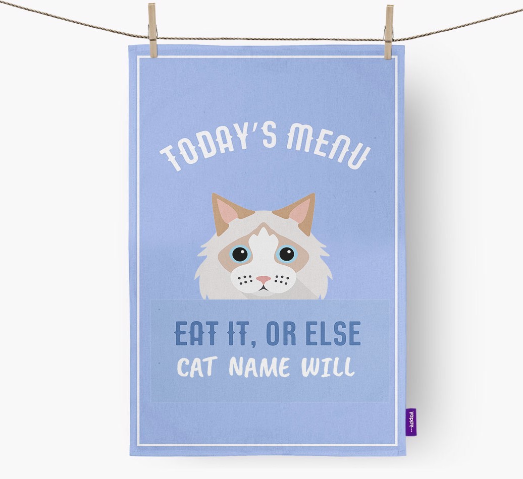 'Eat It, Or Else {dogsName} Will' - Personalised {breedFullName} Tea Towel
