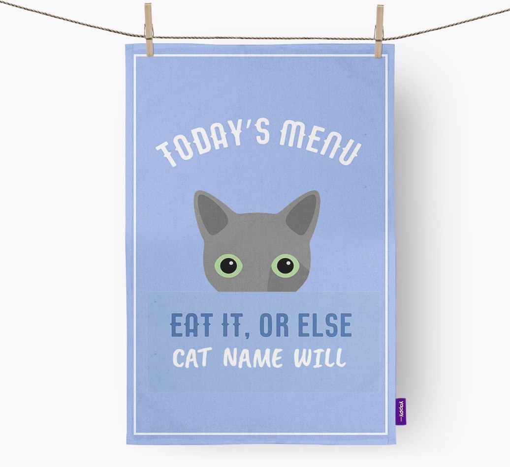 'Eat It, Or Else {dogsName} Will' - Personalised {breedFullName} Tea Towel
