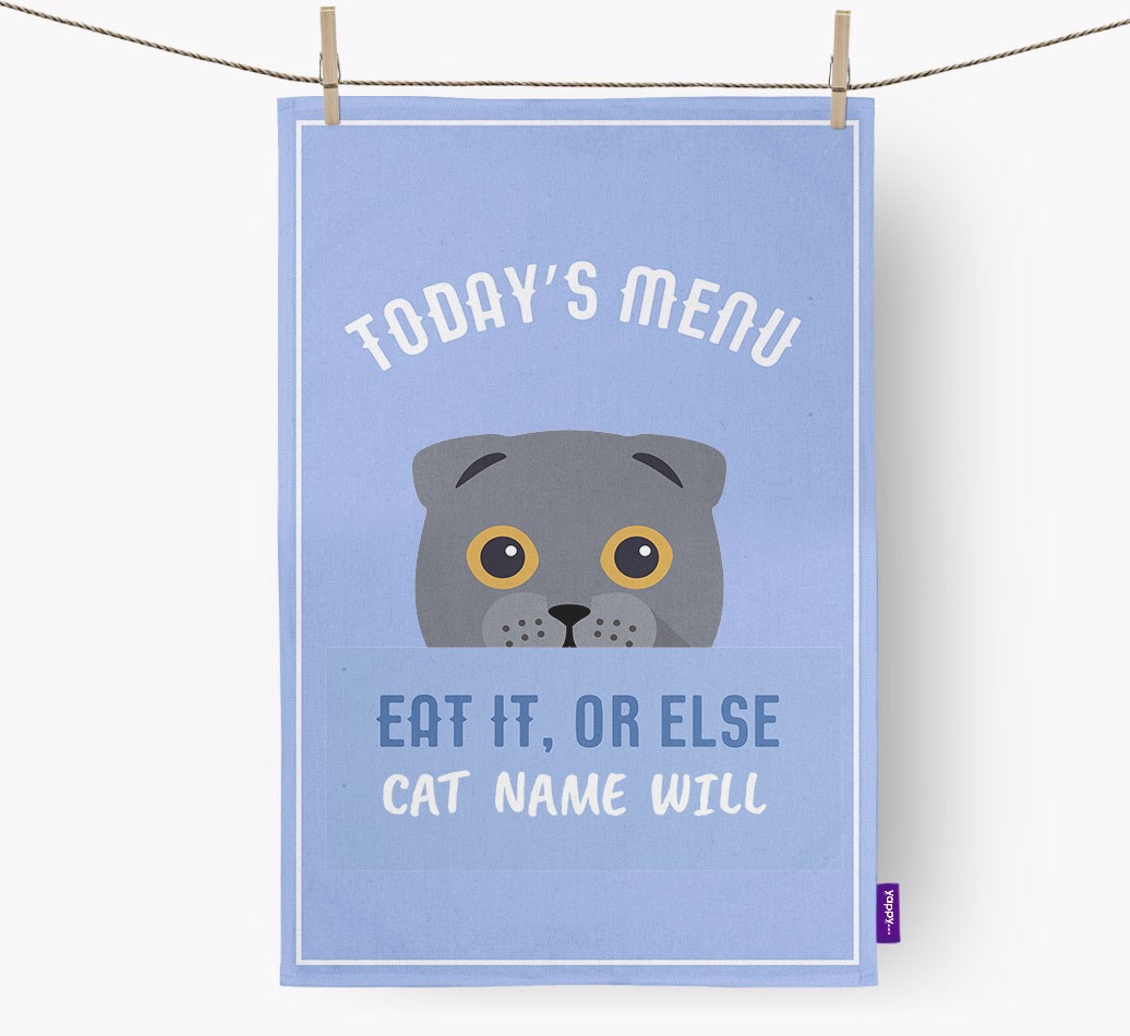 'Eat It, Or Else {dogsName} Will' - Personalised {breedFullName} Tea Towel