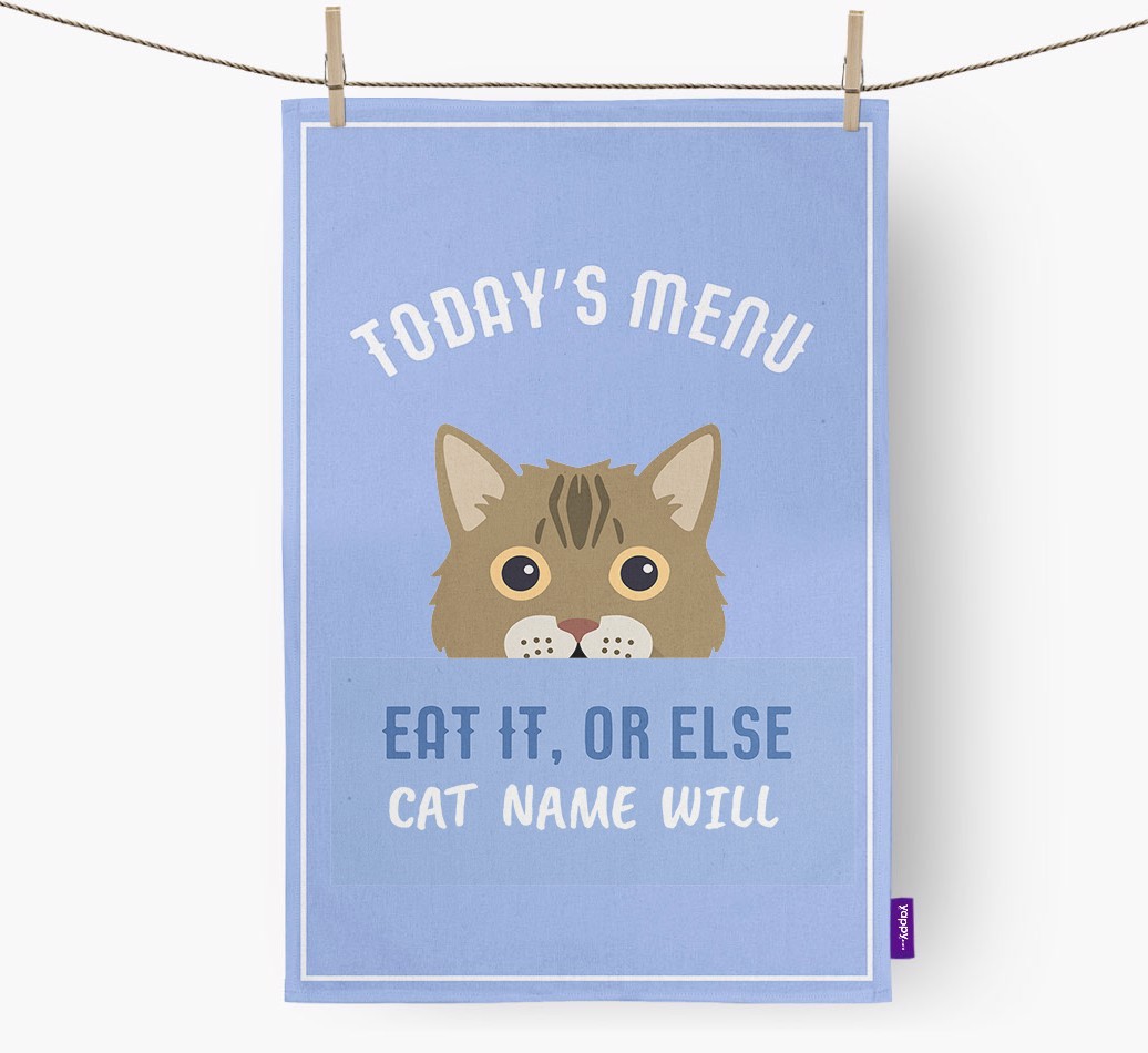 'Eat It, Or Else {dogsName} Will' - Personalised {breedFullName} Tea Towel
