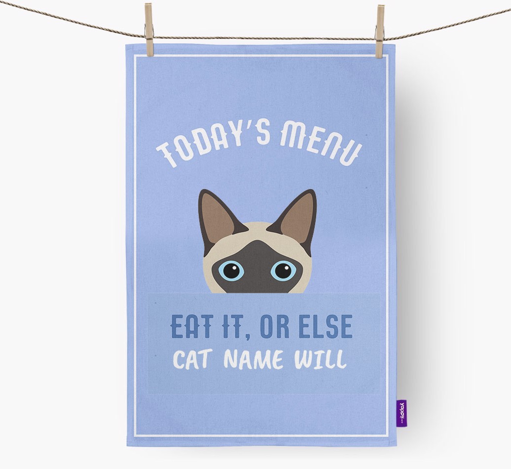 'Eat It, Or Else {dogsName} Will' - Personalised {breedFullName} Tea Towel