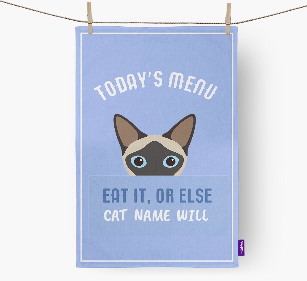 'Eat It, Or Else {dogsName} Will' - Personalised {breedFullName} Tea Towel