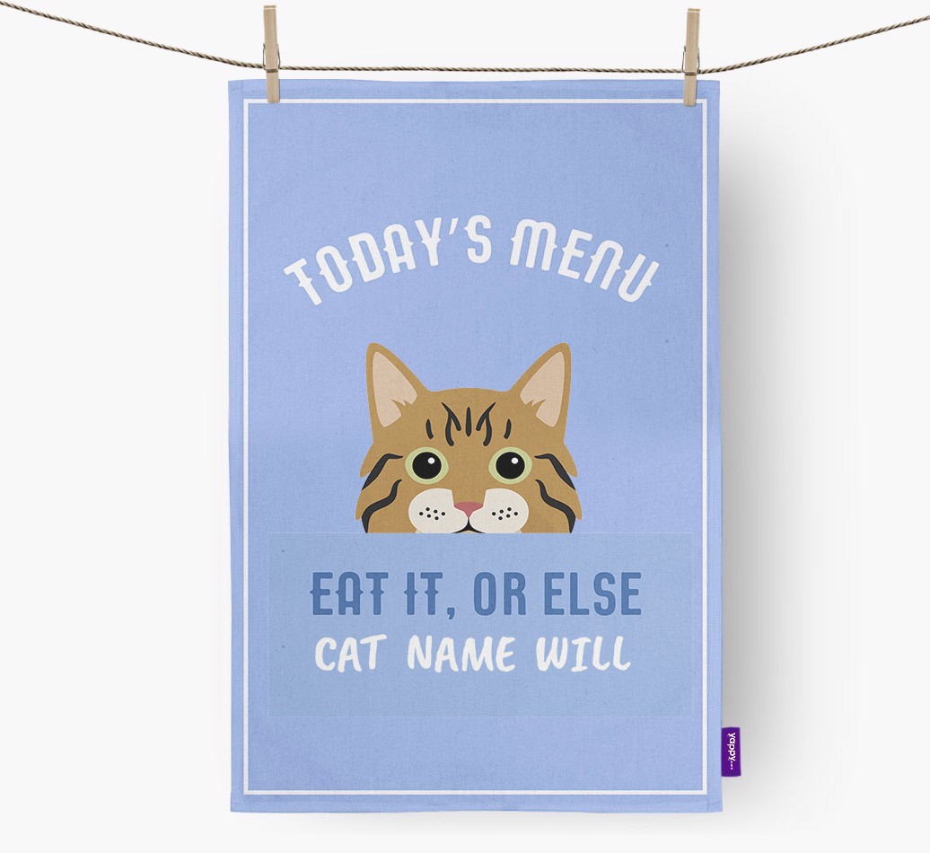 'Eat It, Or Else {dogsName} Will' - Personalised {breedFullName} Tea Towel