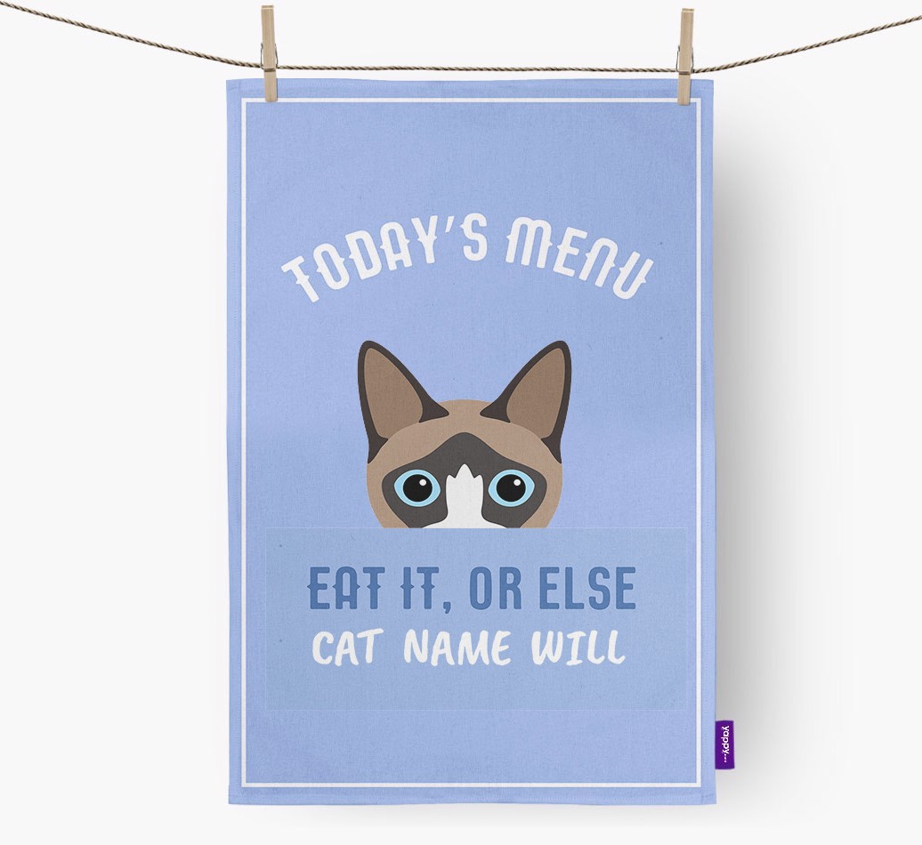 'Eat It, Or Else {dogsName} Will' - Personalised {breedFullName} Tea Towel