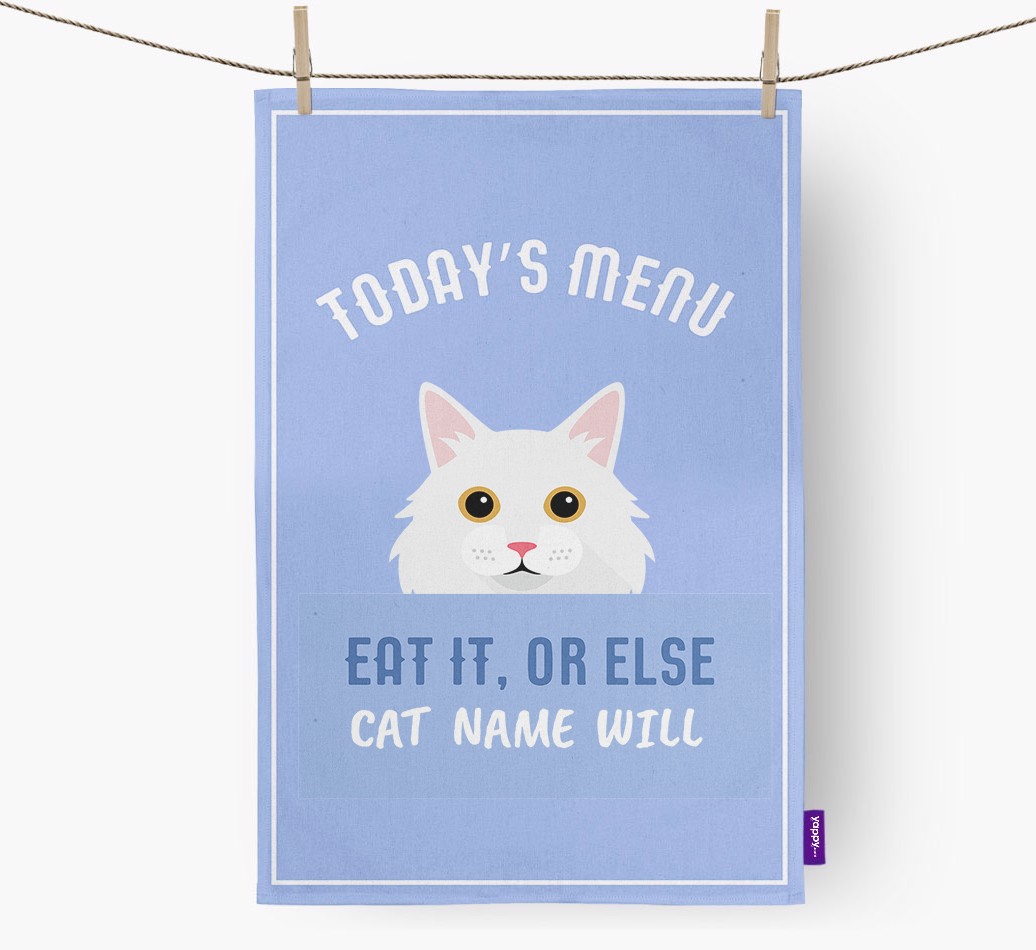 'Eat It, Or Else {dogsName} Will' - Personalised {breedFullName} Tea Towel