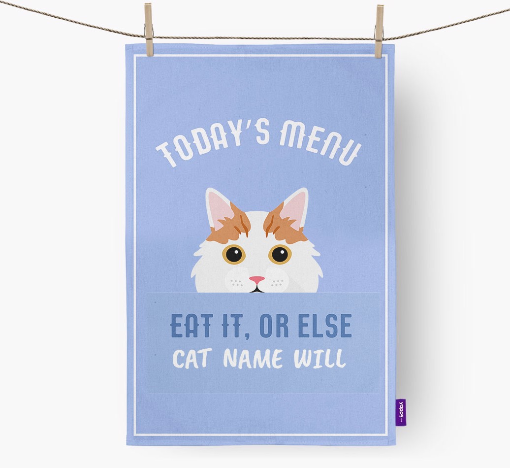 'Eat It, Or Else {dogsName} Will' - Personalised {breedFullName} Tea Towel