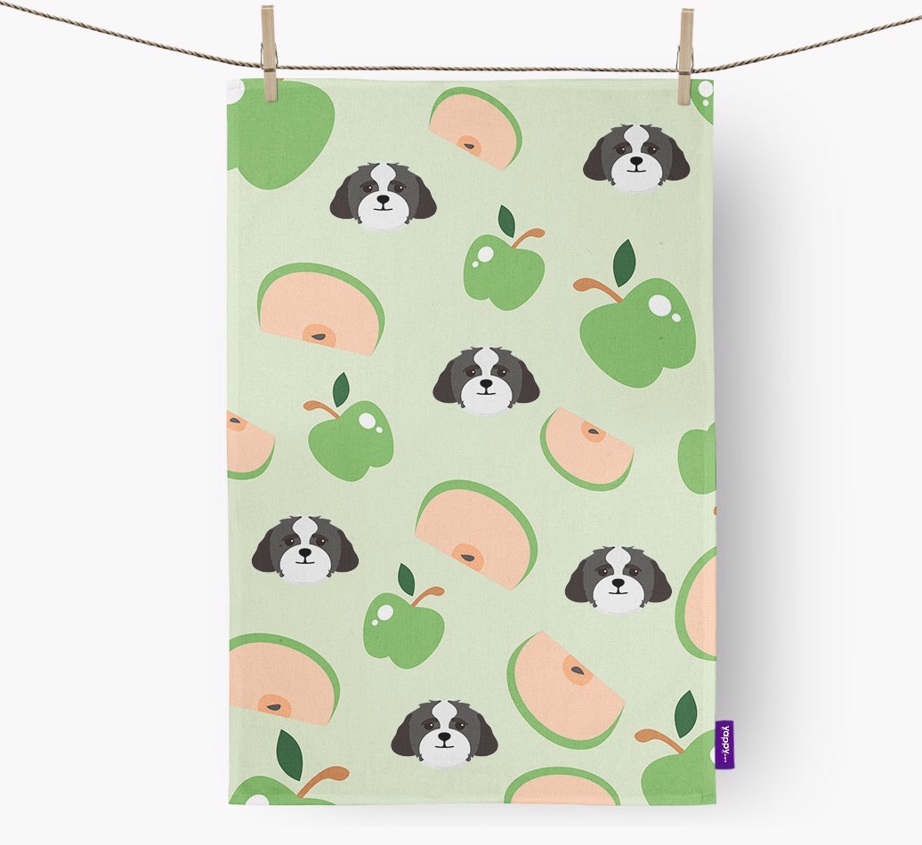 'Fruit Pattern' - Personalised {breedFullName} Tea Towel