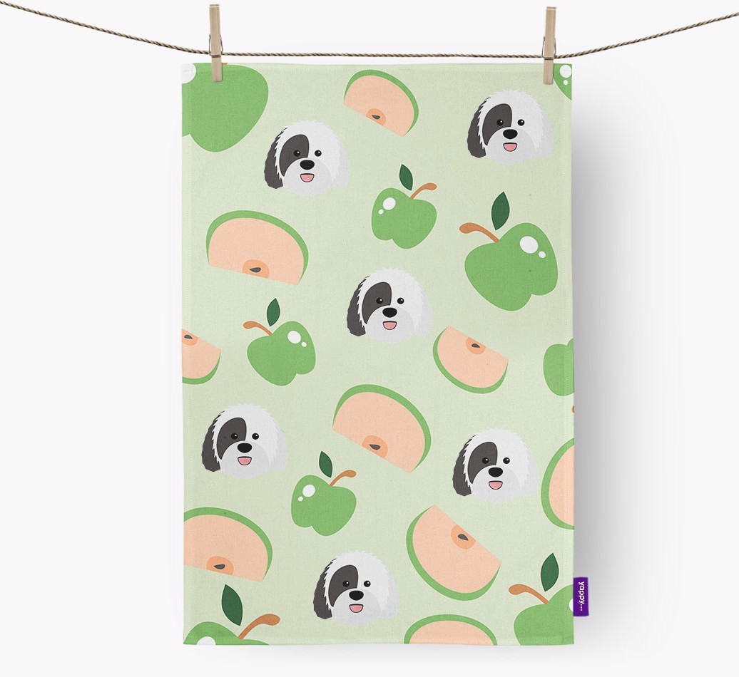 'Fruit Pattern' - Personalised {breedFullName} Tea Towel