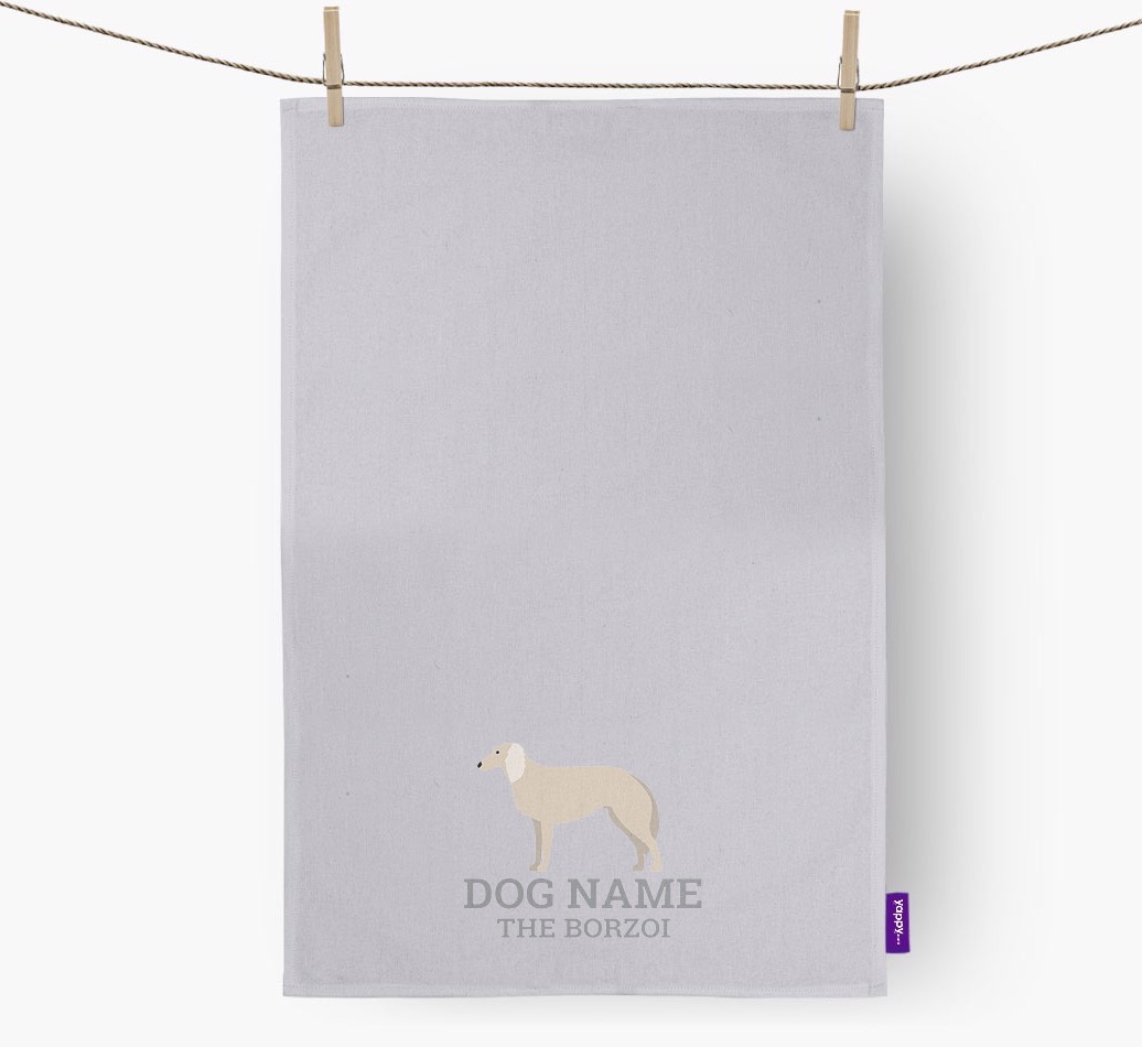 Personalised '{dogsName} The {breedFullName}' Tea Towel