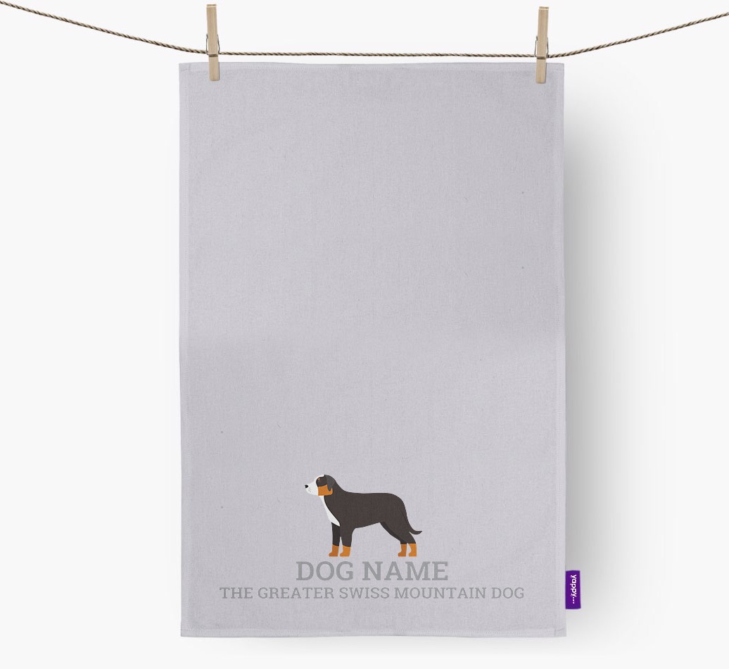 Personalised '{dogsName} The {breedFullName}' Tea Towel
