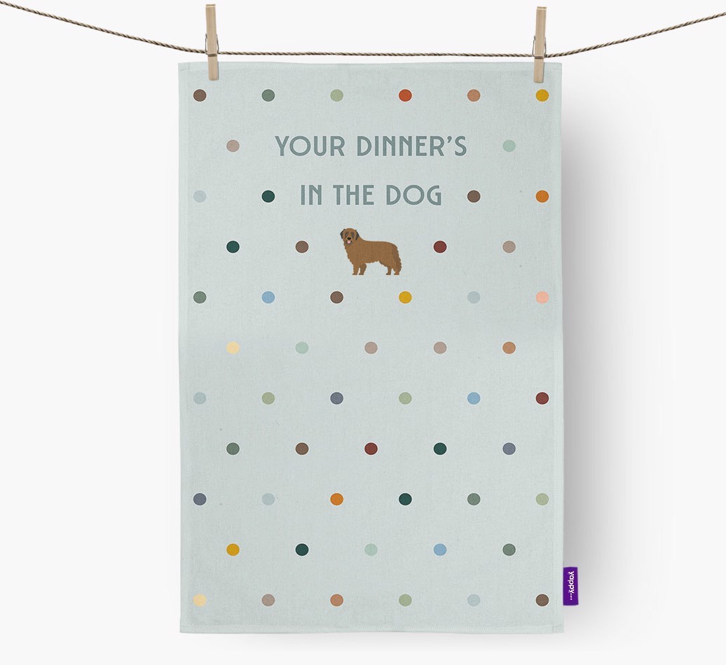 ‘Your Dinner's in The Dog’ - Tea towel with {breedFullName} Icon
