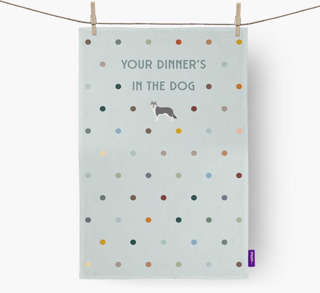 ‘Your Dinner's in The Dog’ - Dish Towel with {breedFullName} Icon